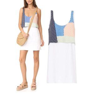 Mara Hoffman Color-Block Weave Tank Overlay Linen Mini Dress (Off Multi)